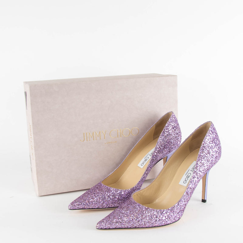 Jimmy Choo Purple Glitter Agnes Romy Heel Shoes