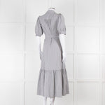 ME + EM Faded Grey and White Micro Stripe Short Sleeve Shirt Dress