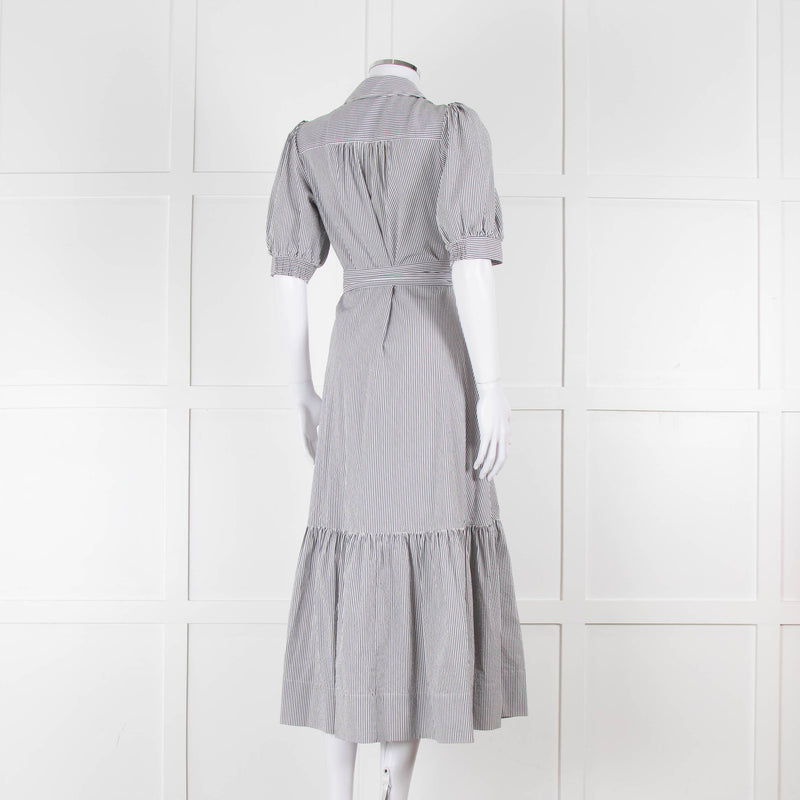 ME + EM Faded Grey and White Micro Stripe Short Sleeve Shirt Dress