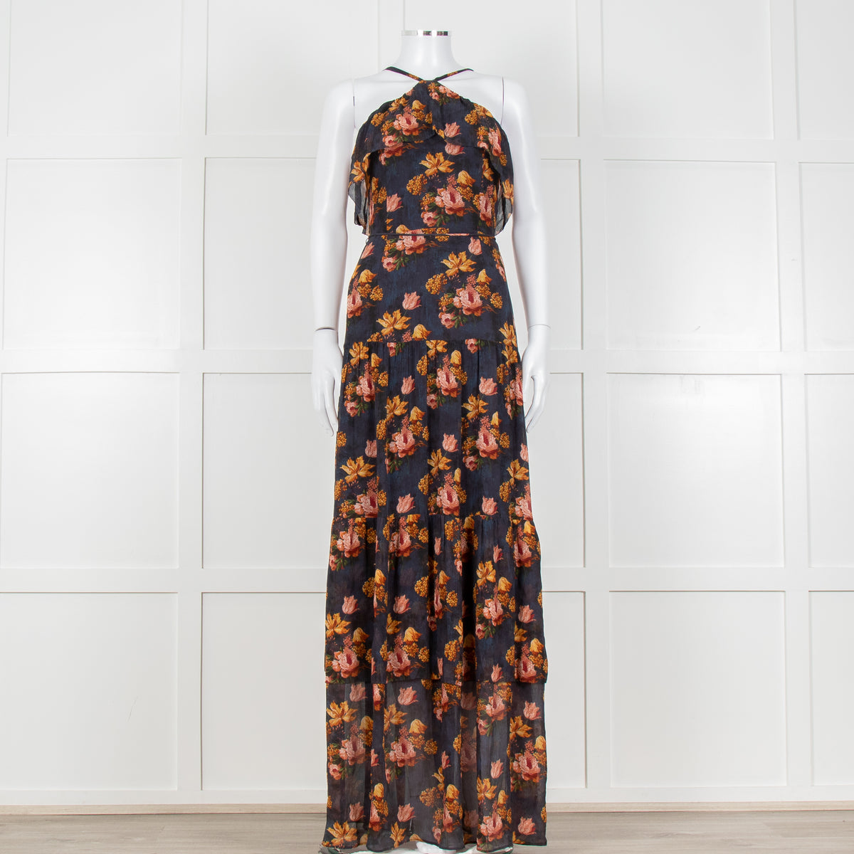 Paige Black Floral Chiffon Halter Neck Tiered Maxi Dress