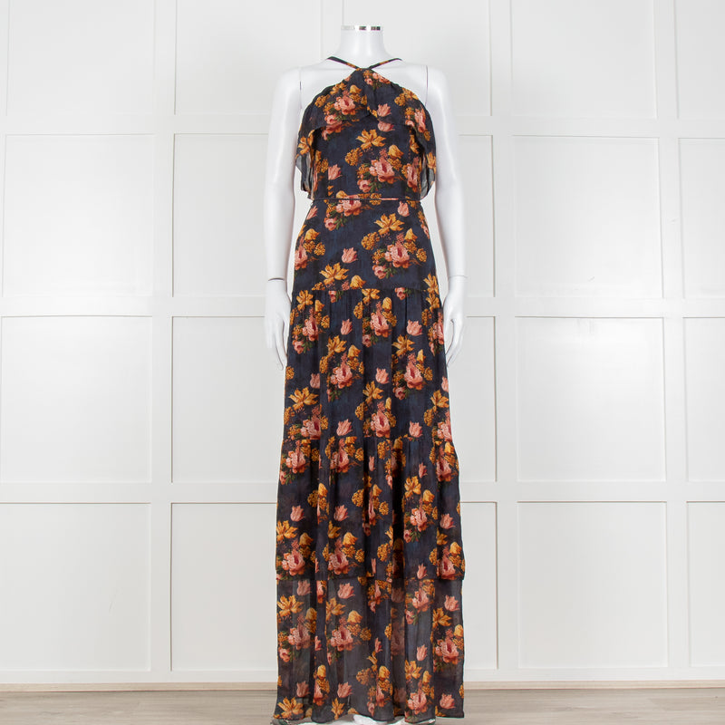 Paige Black Floral Chiffon Halter Neck Tiered Maxi Dress