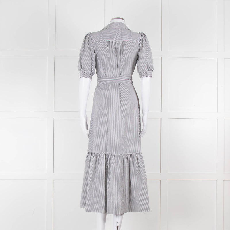 ME + EM Faded Grey and White Micro Stripe Short Sleeve Shirt Dress
