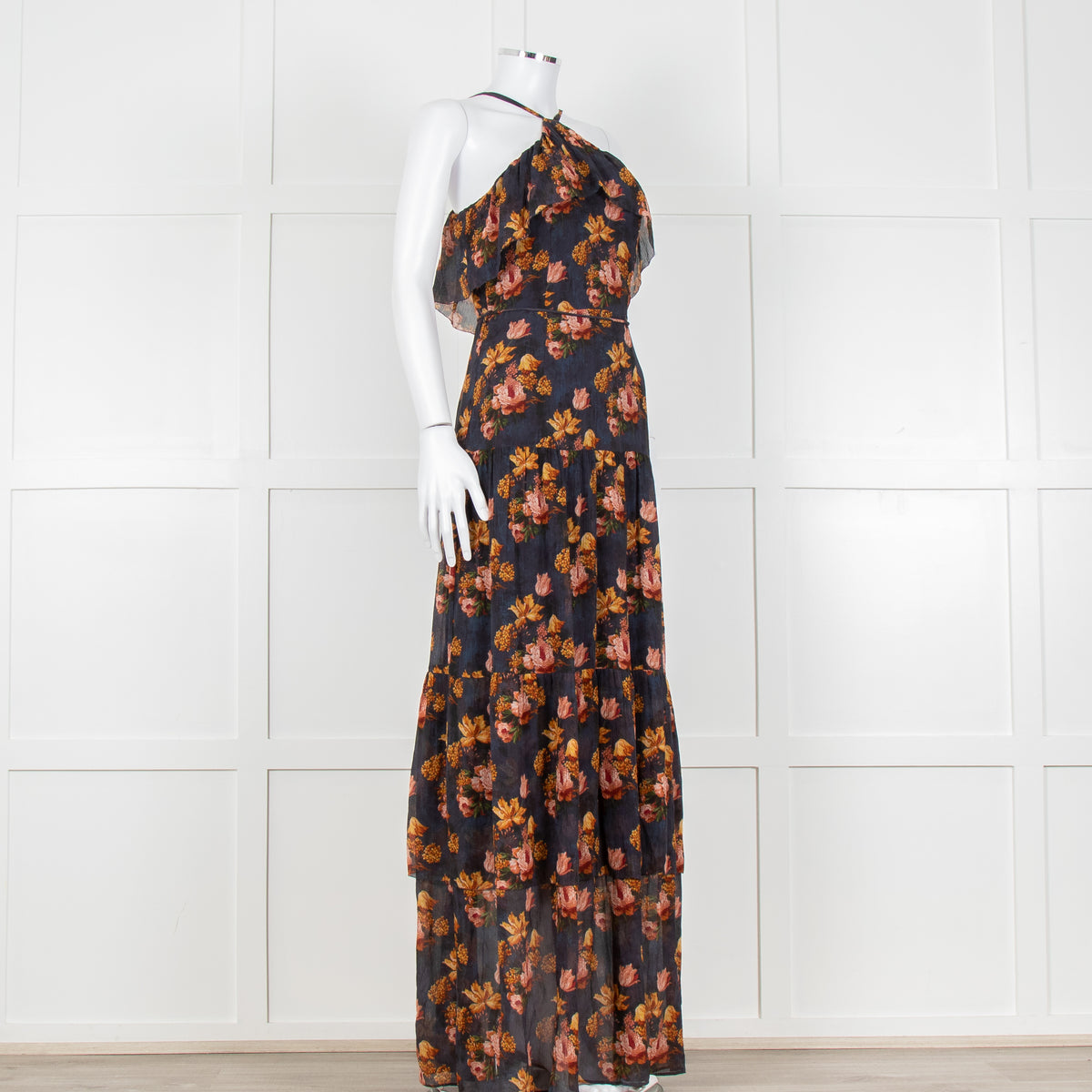 Paige Black Floral Chiffon Halter Neck Tiered Maxi Dress