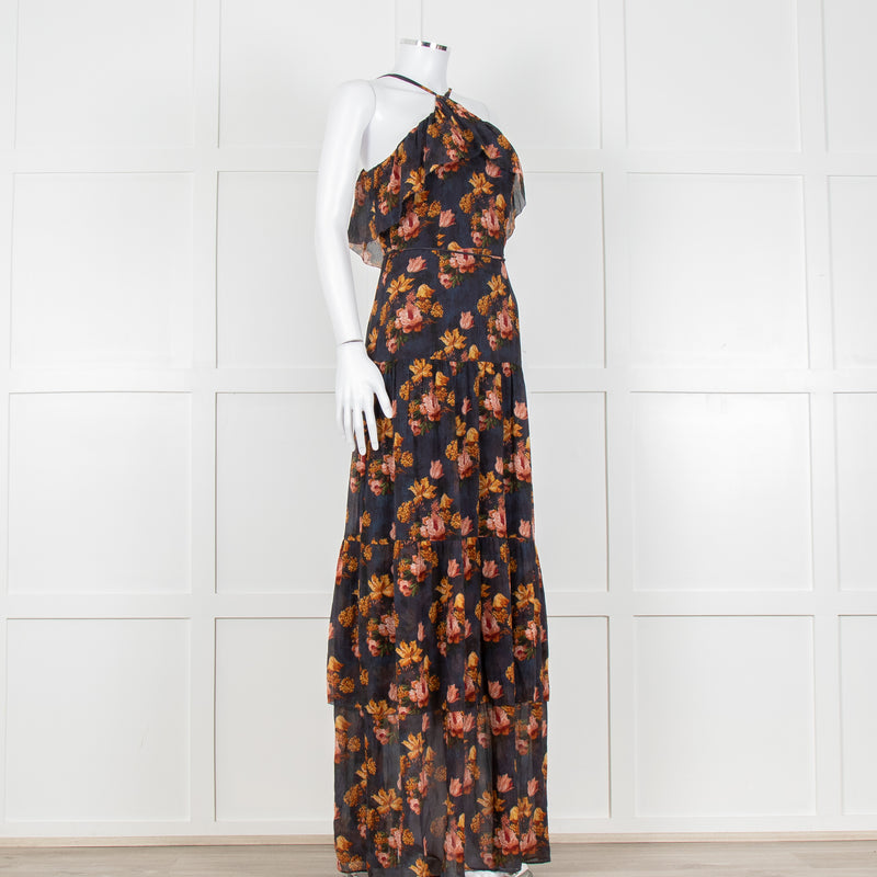 Paige Black Floral Chiffon Halter Neck Tiered Maxi Dress