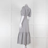 ME + EM Faded Grey and White Micro Stripe Short Sleeve Shirt Dress
