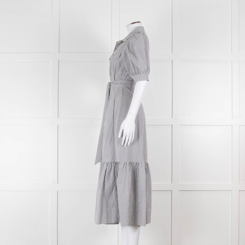 ME + EM Faded Grey and White Micro Stripe Short Sleeve Shirt Dress