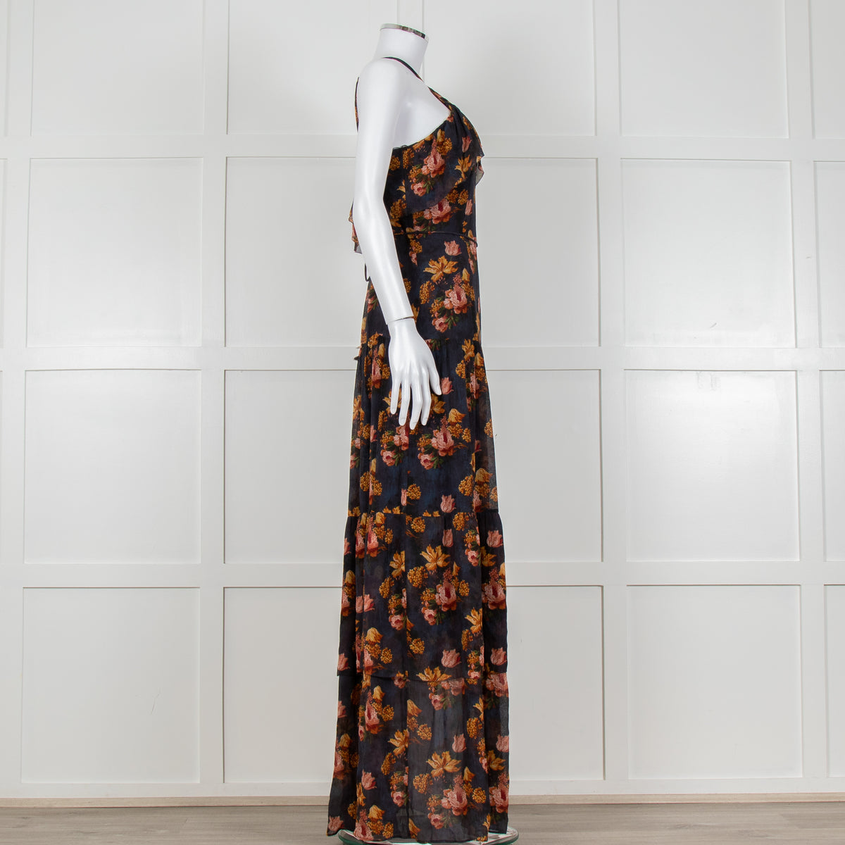 Paige Black Floral Chiffon Halter Neck Tiered Maxi Dress