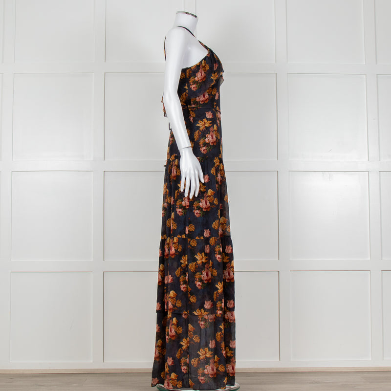 Paige Black Floral Chiffon Halter Neck Tiered Maxi Dress