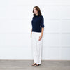 Wyse Navy Shimmer Frilled Trim Jumper