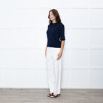Wyse Navy Shimmer Frilled Trim Jumper
