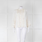 Zimmermann Cream Ruffle And Lace Trim Whitewave Pintuck Blouse