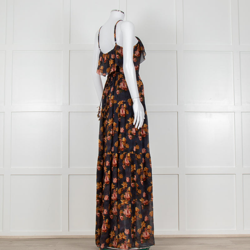 Paige Black Floral Chiffon Halter Neck Tiered Maxi Dress