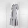 ME + EM Faded Grey and White Micro Stripe Short Sleeve Shirt Dress