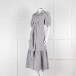 ME + EM Faded Grey and White Micro Stripe Short Sleeve Shirt Dress