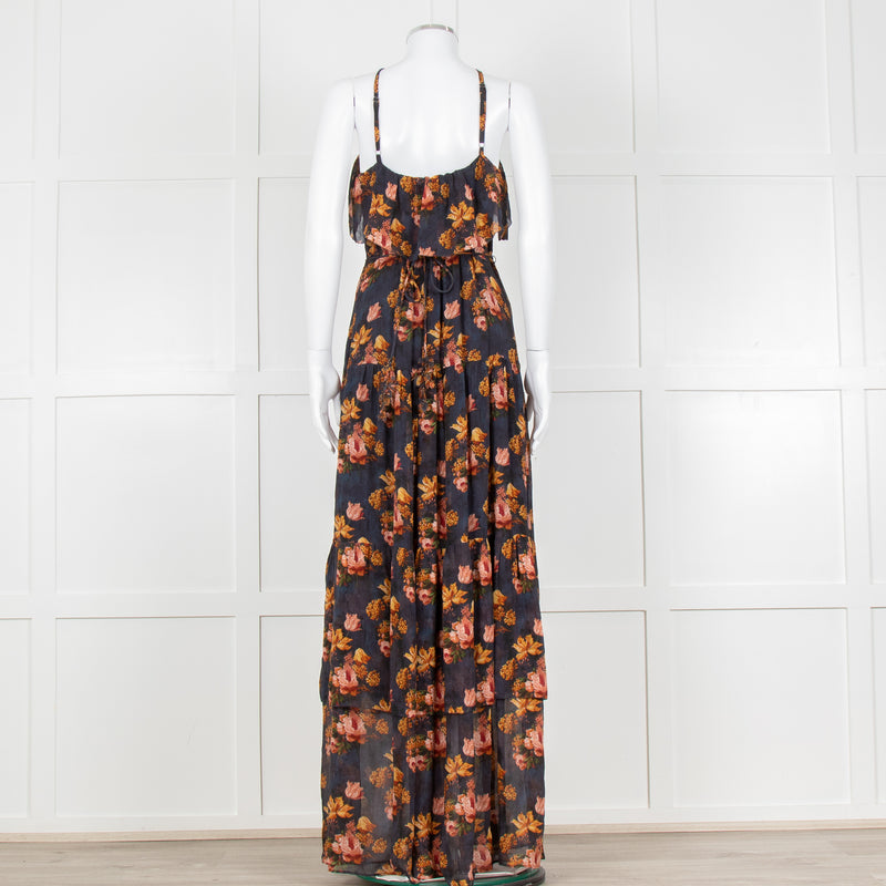 Paige Black Floral Chiffon Halter Neck Tiered Maxi Dress