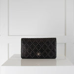 Chanel Black Silver Studs Calfskin Leather Wallet