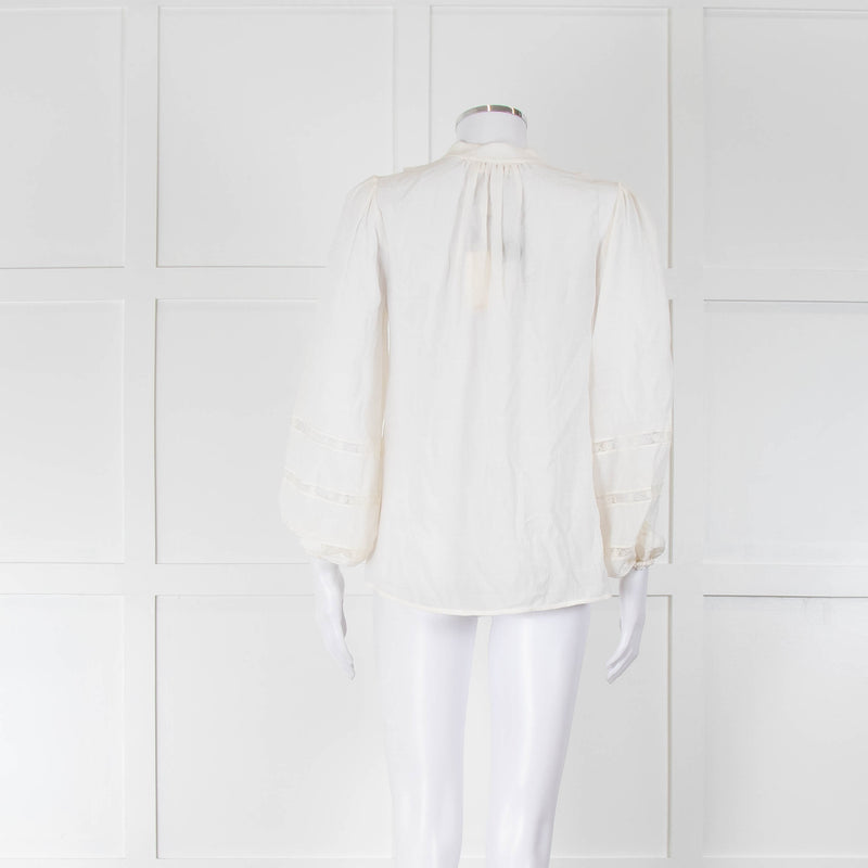 Zimmermann Cream Ruffle And Lace Trim Whitewave Pintuck Blouse