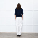 Wyse Navy Shimmer Frilled Trim Jumper