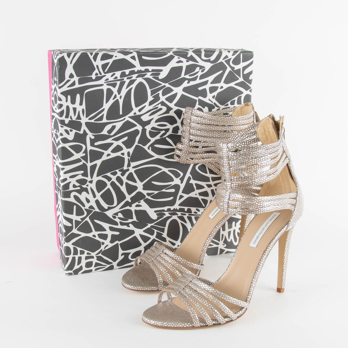 Diane Von Furstenberg Ursual Metallic Silver Strappy Sandal