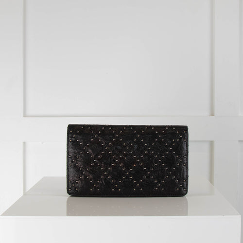 Chanel Black Silver Studs Calfskin Leather Wallet