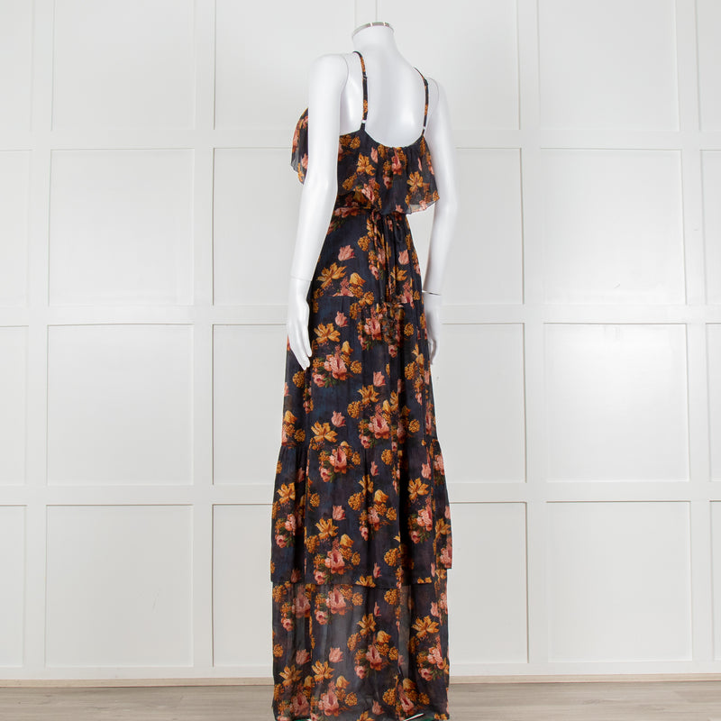 Paige Black Floral Chiffon Halter Neck Tiered Maxi Dress