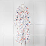 Ralph Lauren Purple Label White Blue Red Splatter Print Belted Midi Dress