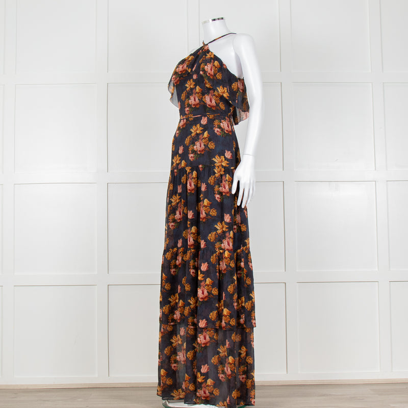 Paige Black Floral Chiffon Halter Neck Tiered Maxi Dress
