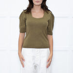 Ba&sh Olive Green Wool Short Sleeve Jumper
