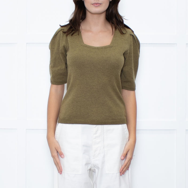 Ba&sh Olive Green Wool Short Sleeve Jumper