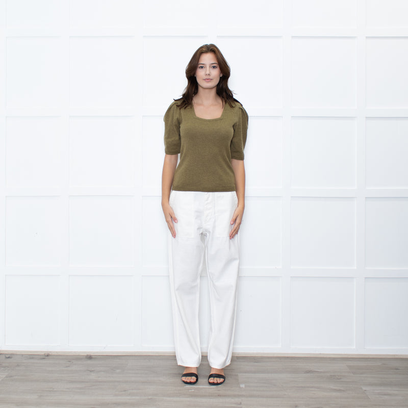 Ba&sh Olive Green Wool Short Sleeve Jumper