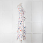 Ralph Lauren Purple Label White Blue Red Splatter Print Belted Midi Dress