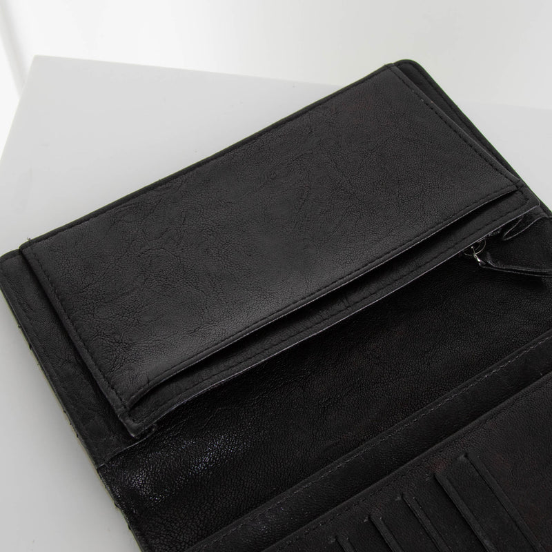Chanel Black Silver Studs Calfskin Leather Wallet