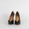 Salvatore Ferragamo Black Patent Heels with Logo Bow