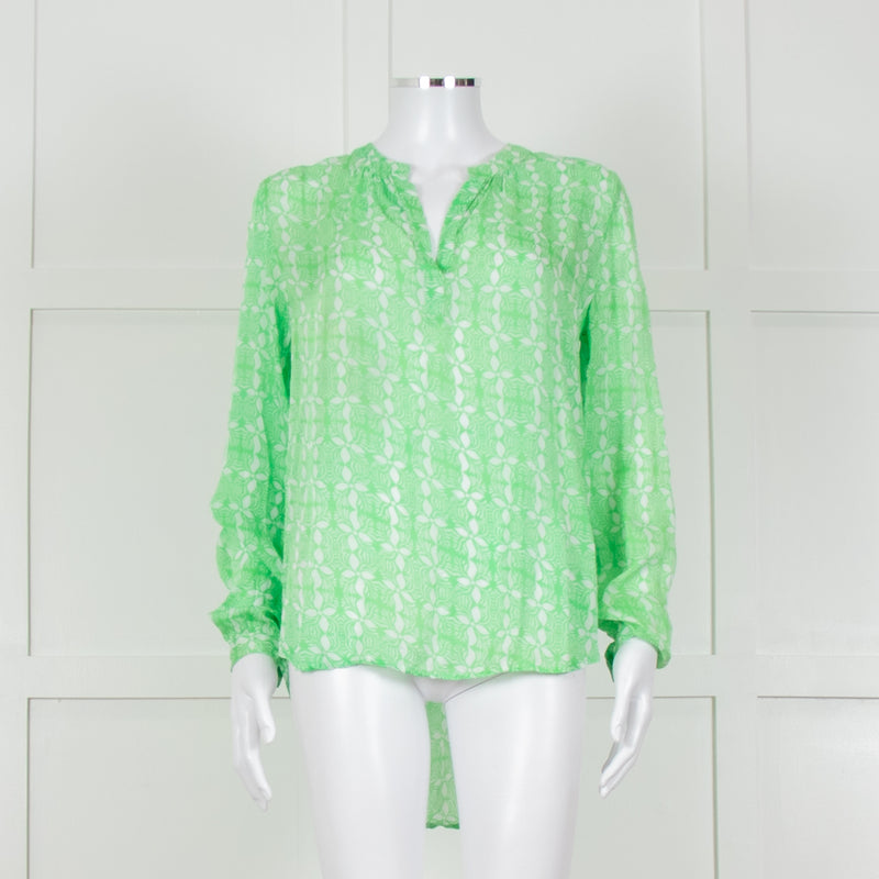 Primrose Park Green And White Floral Print Long Sleeve Top