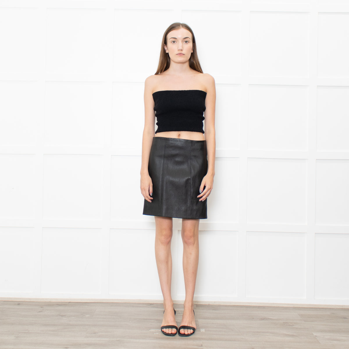 Joseph Black Stretchy Leather Mini Skirt