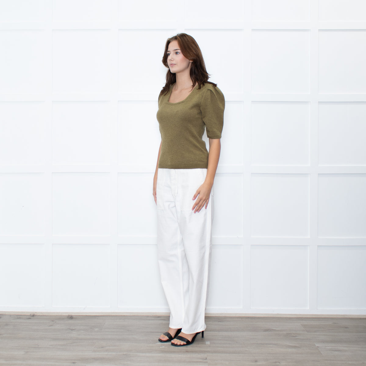 Ba&sh Olive Green Wool Short Sleeve Jumper
