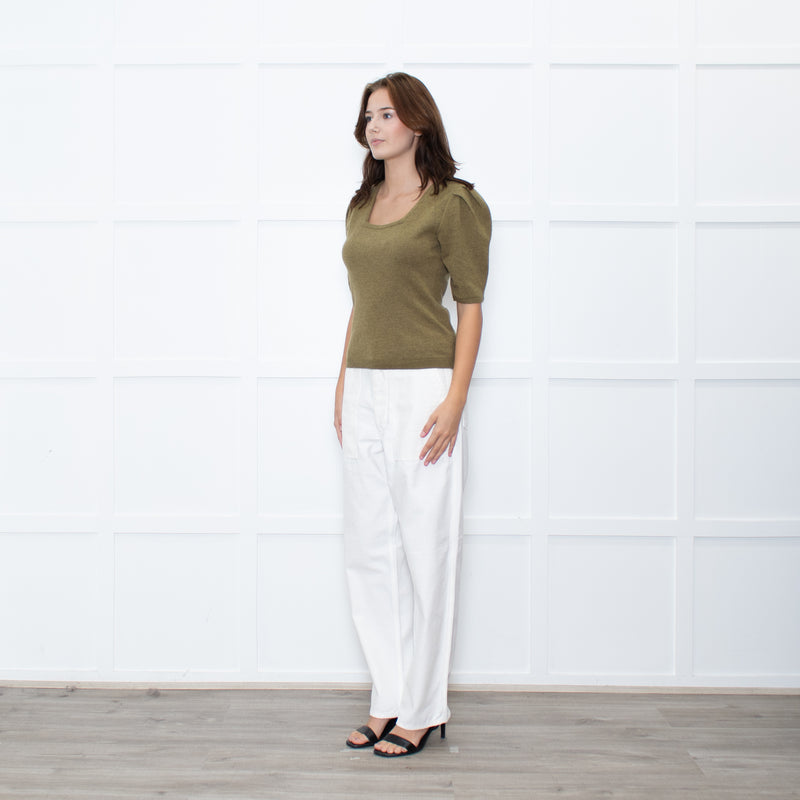 Ba&sh Olive Green Wool Short Sleeve Jumper