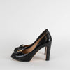 Salvatore Ferragamo Black Patent Heels with Logo Bow