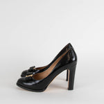 Salvatore Ferragamo Black Patent Heels with Logo Bow