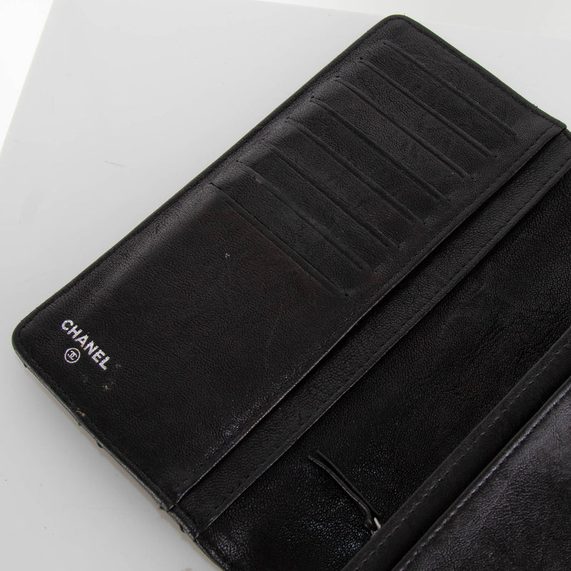 Chanel Black Silver Studs Calfskin Leather Wallet