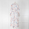 Ralph Lauren Purple Label White Blue Red Splatter Print Belted Midi Dress