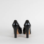 Salvatore Ferragamo Black Patent Heels with Logo Bow