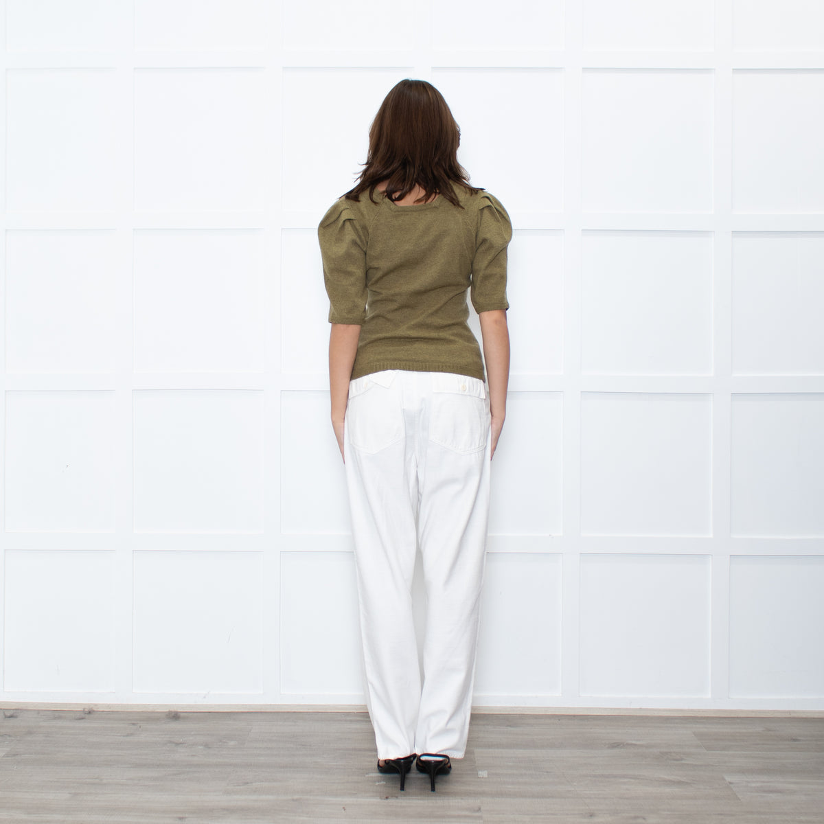 Ba&sh Olive Green Wool Short Sleeve Jumper