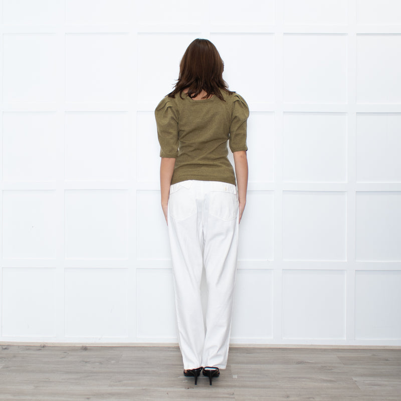 Ba&sh Olive Green Wool Short Sleeve Jumper