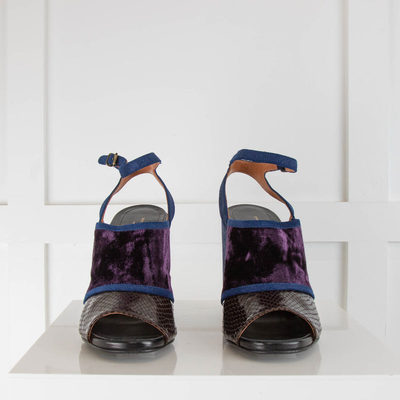 Dries Van Noten Blue Burgundy Block Heel Shoes