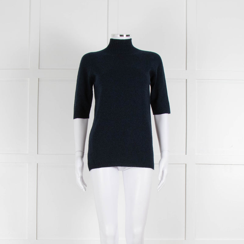Fedeli Blue Turtleneck Cashmere Short Sleeve T Shirt