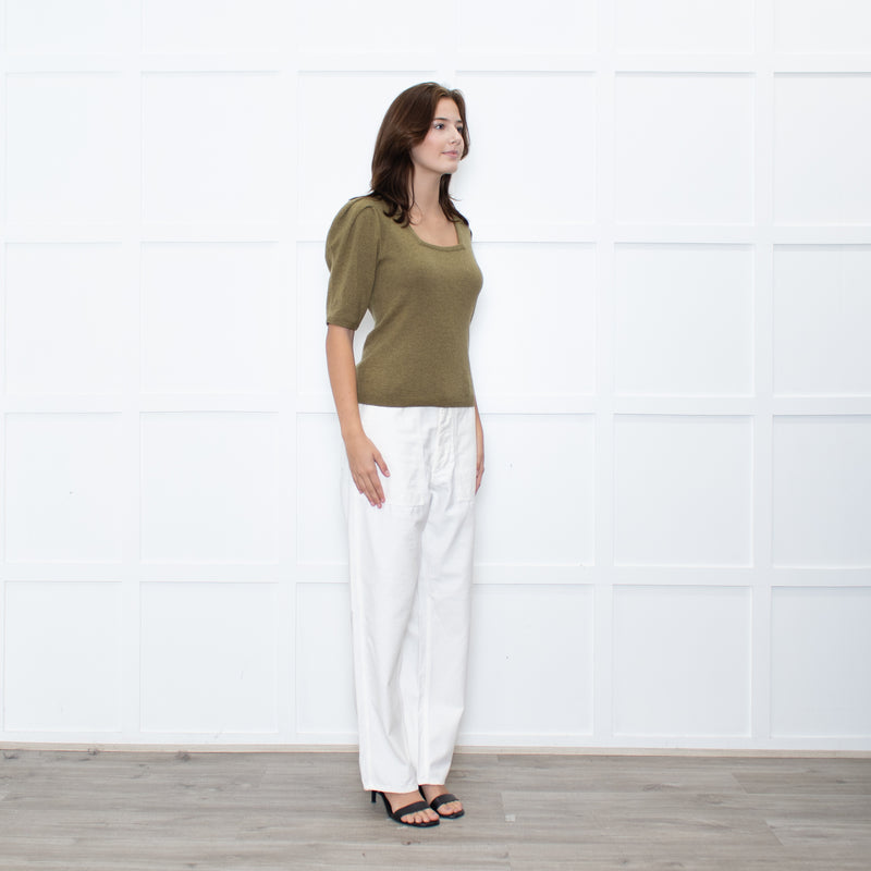 Ba&sh Olive Green Wool Short Sleeve Jumper
