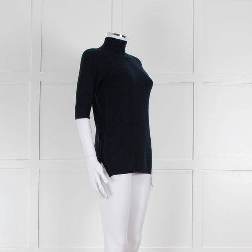 Fedeli Blue Turtleneck Cashmere Short Sleeve T Shirt