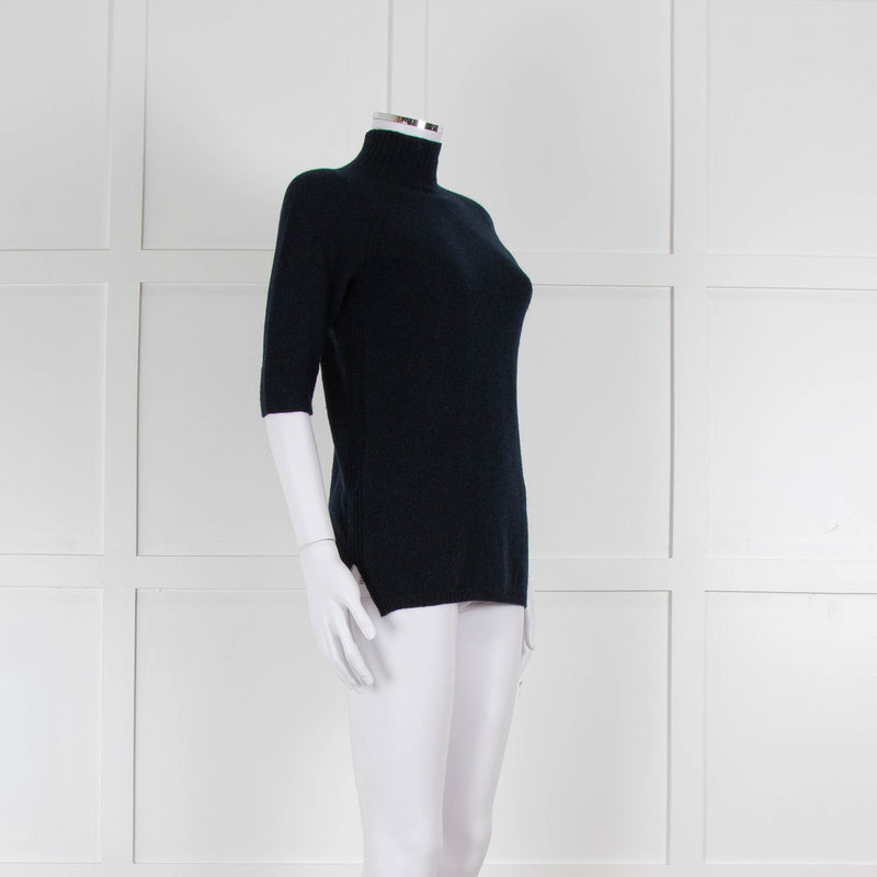 Fedeli Blue Turtleneck Cashmere Short Sleeve T Shirt
