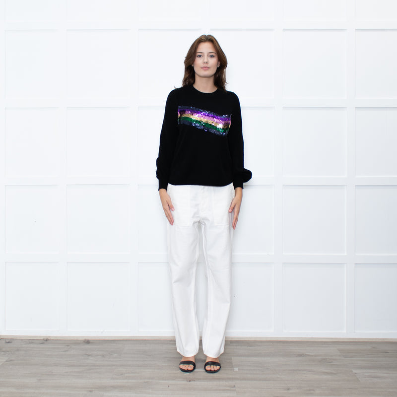 WYSE Black Multicolour Sequin stripe Cashmere Blend Jumper